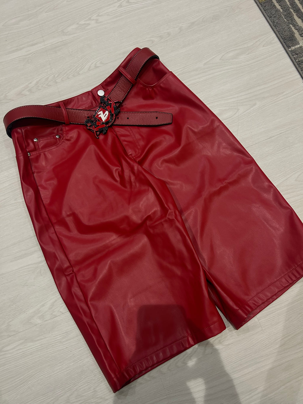Red leather Jorts