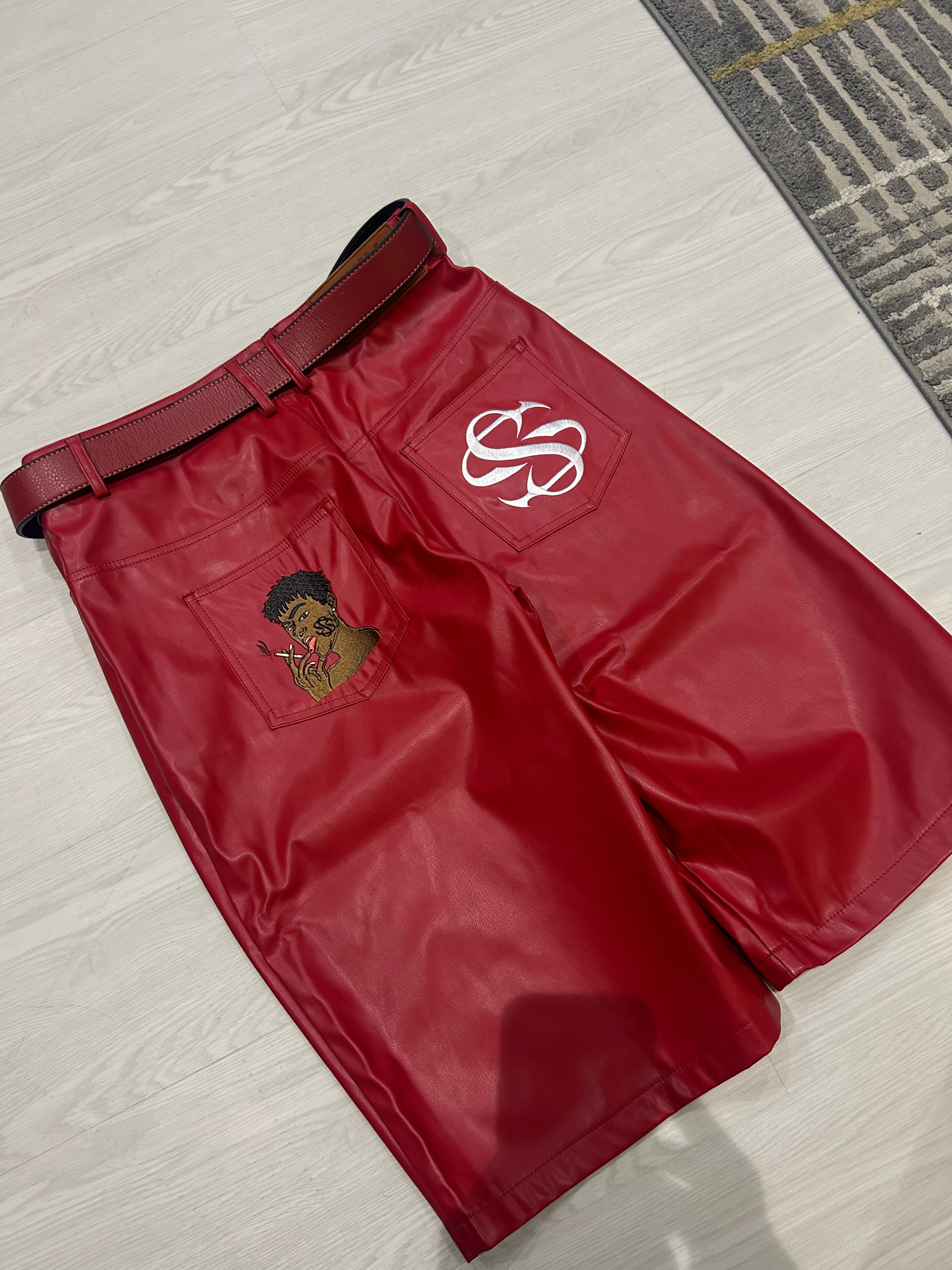 Red leather Jorts