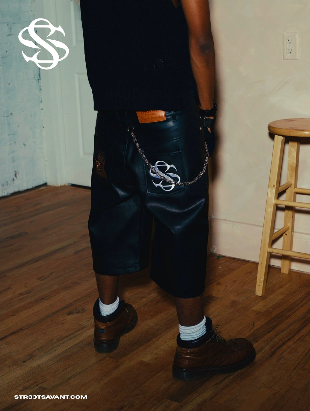 Black leather jorts