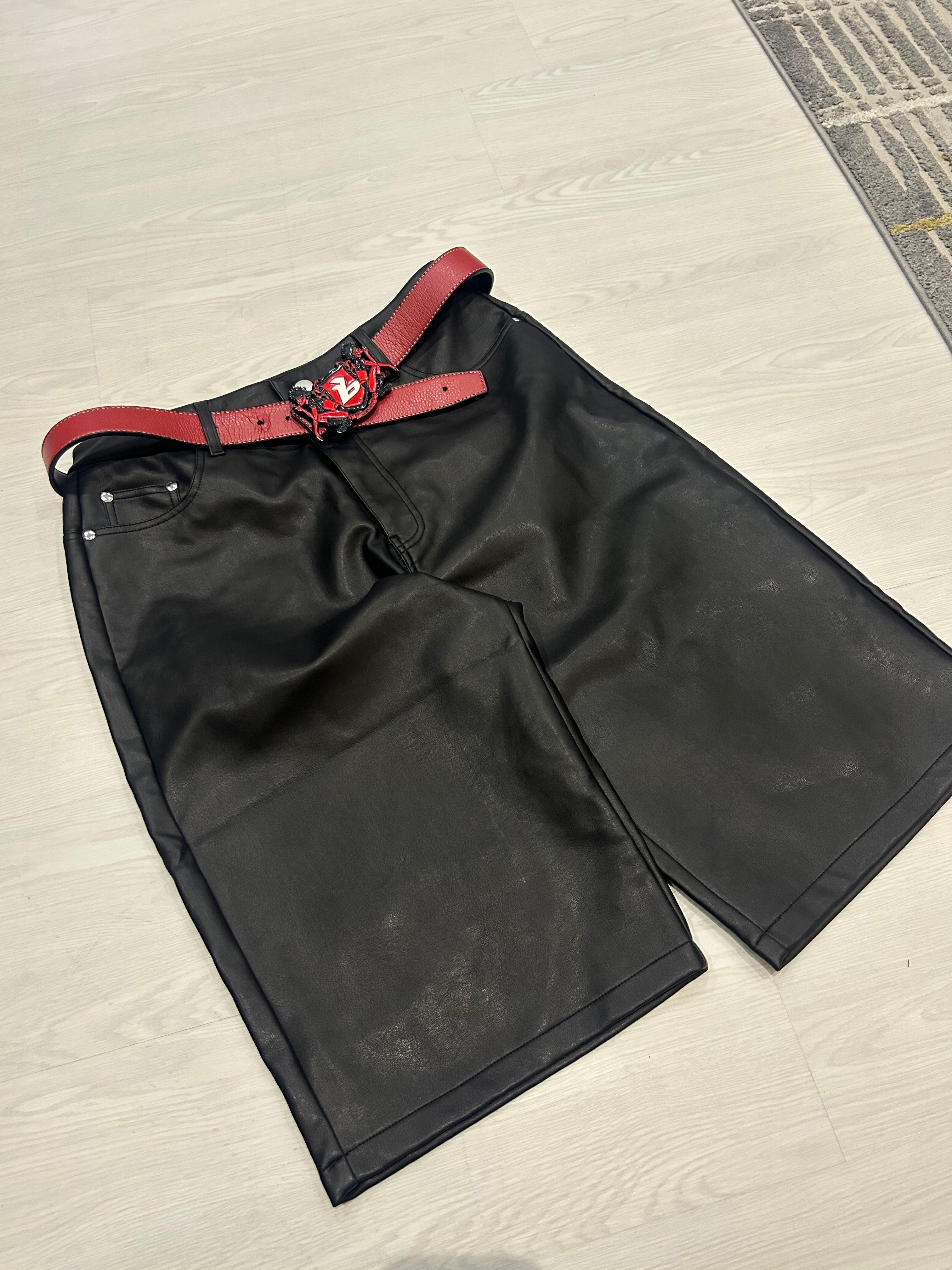 Black leather jorts